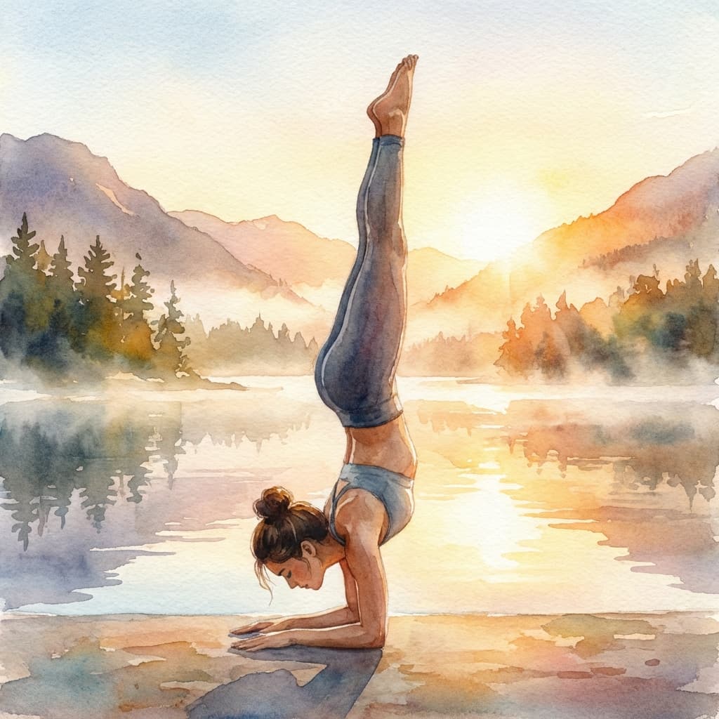 Practitioner performing Pincha Mayurasana (Feathered Peacock Pose) with perfect alignment