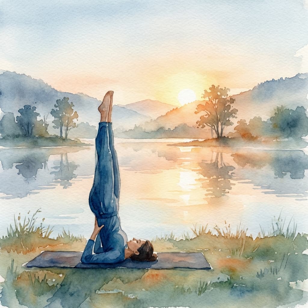 Practitioner performing Sarvangasana (Shoulder stand) with perfect alignment