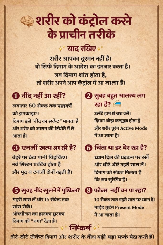 рд╢рд░реАрд░ рдХреЛ рдХрдВрдЯреНрд░реЛрд▓ рдХрд░рдиреЗ рдХреЗ рдкреНрд░рд╛рдЪреАрди рддрд░реАрдХреЗ Infographic Hindi